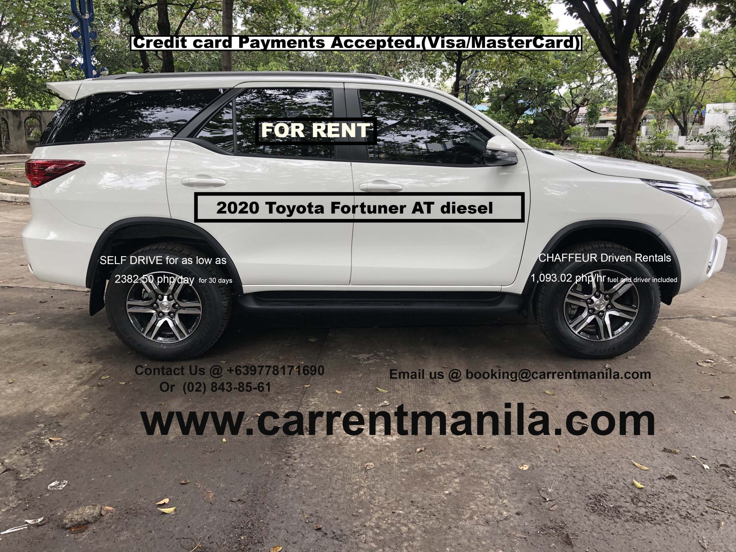 2020 white toyota fortuner for rent